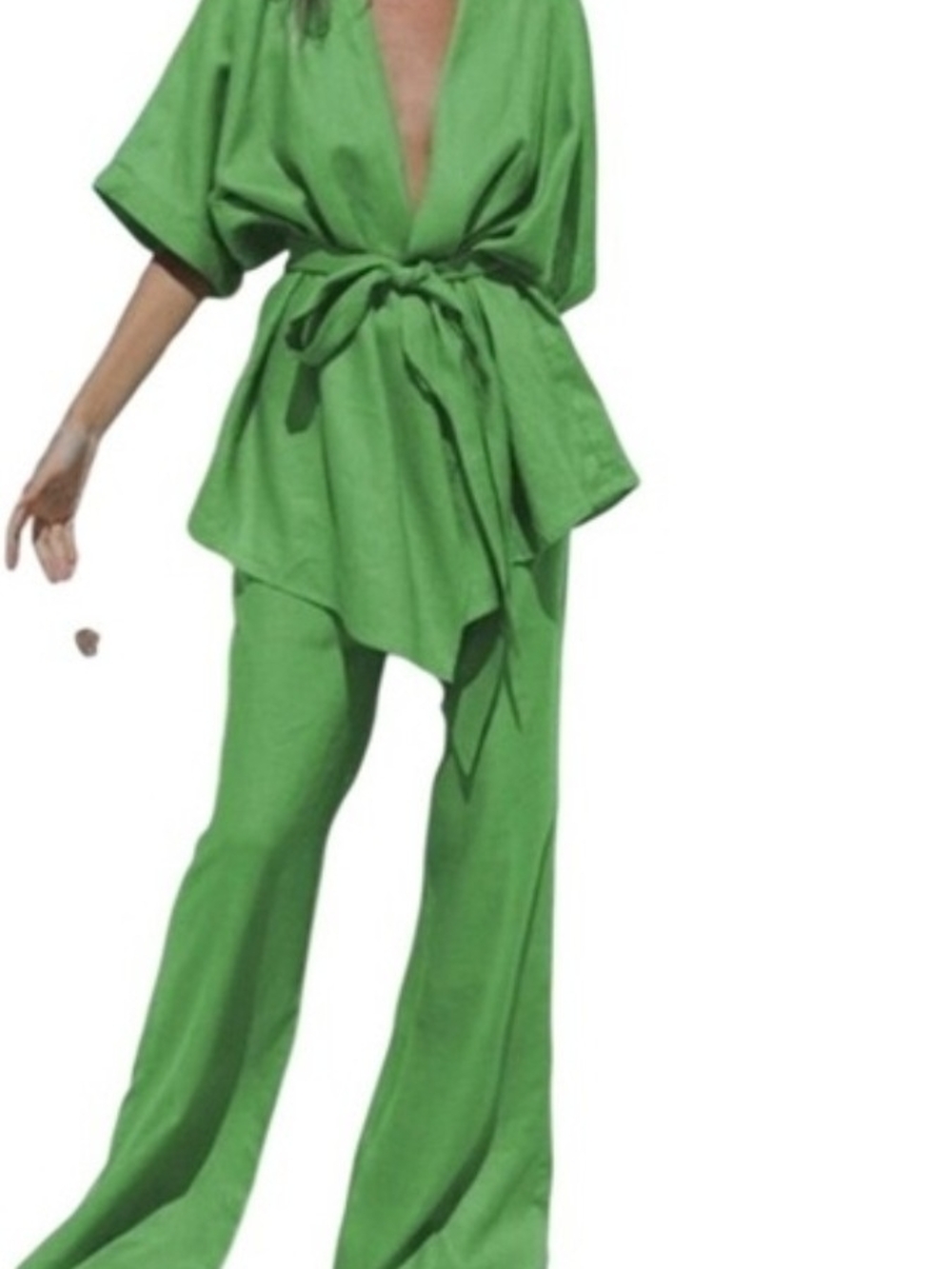 Commense Bright Green Wide-Leg Jumpsuit with Tie Waist